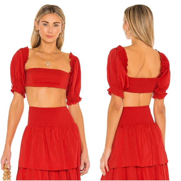 WeWoreWhat Coco Smocked Off the Shoulder Crop Top - Picture 1 of 10